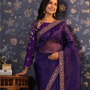 Elegant Purple Embroidered Saree